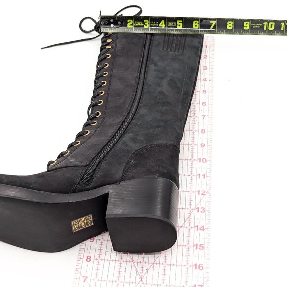 Jeffrey Campbell Wmn Tyr Black Leather Vintage Retro Square Toe Lace Boots 6 - Picture 7 of 11